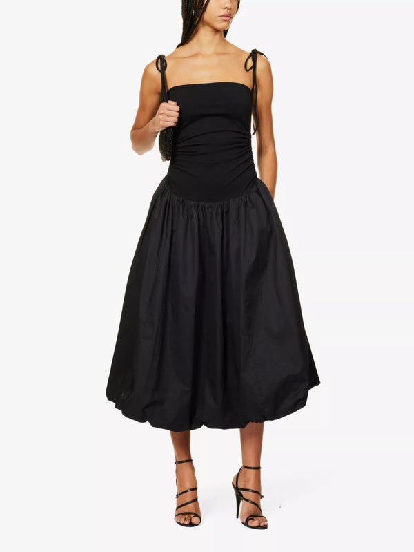 Alexa Spaghetti Strap Stretch Cotton Maxi Dress - Black