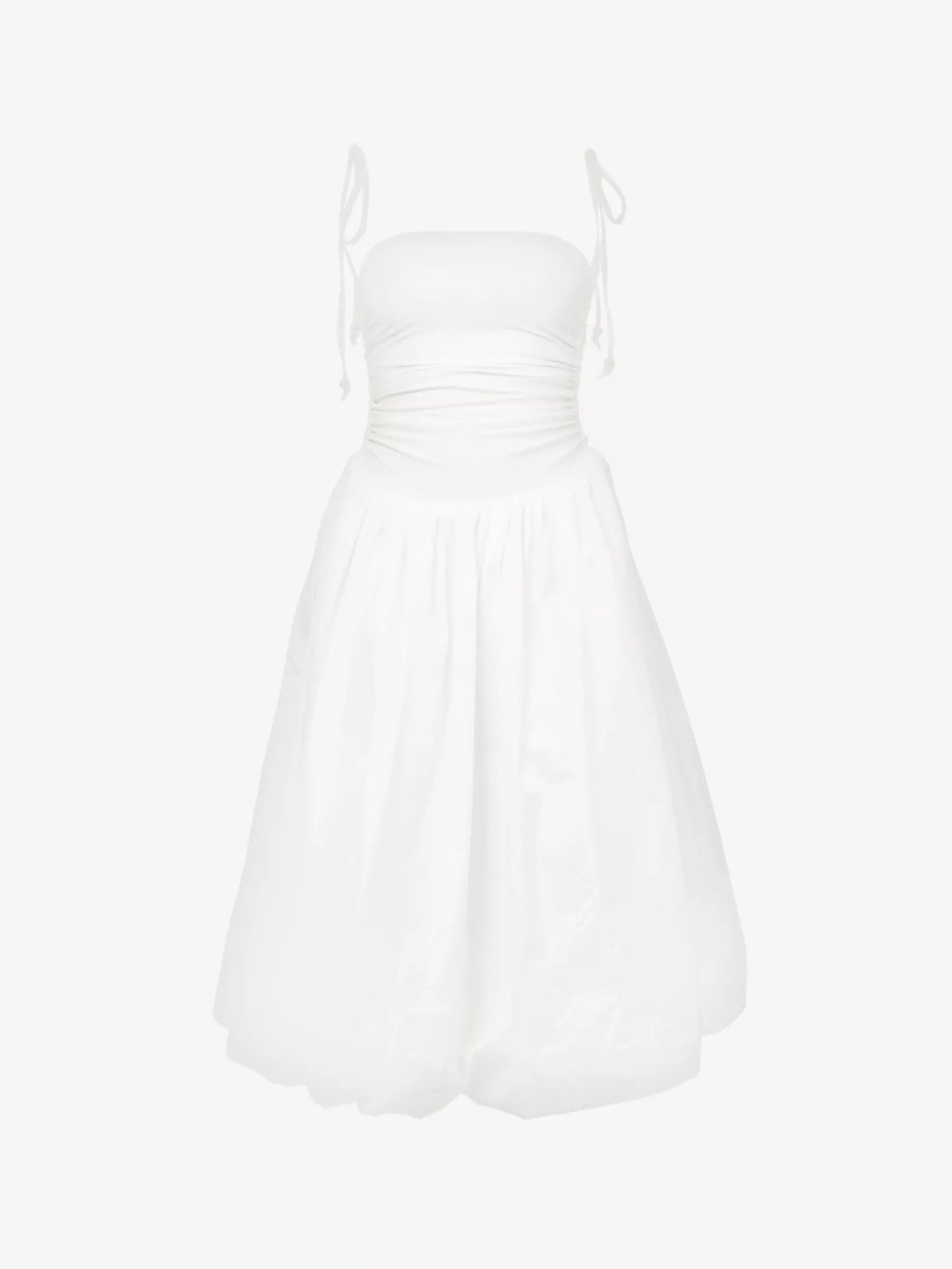 Amy Lynn - Puffball Ruched Stretch-Cotton Midi Dress White