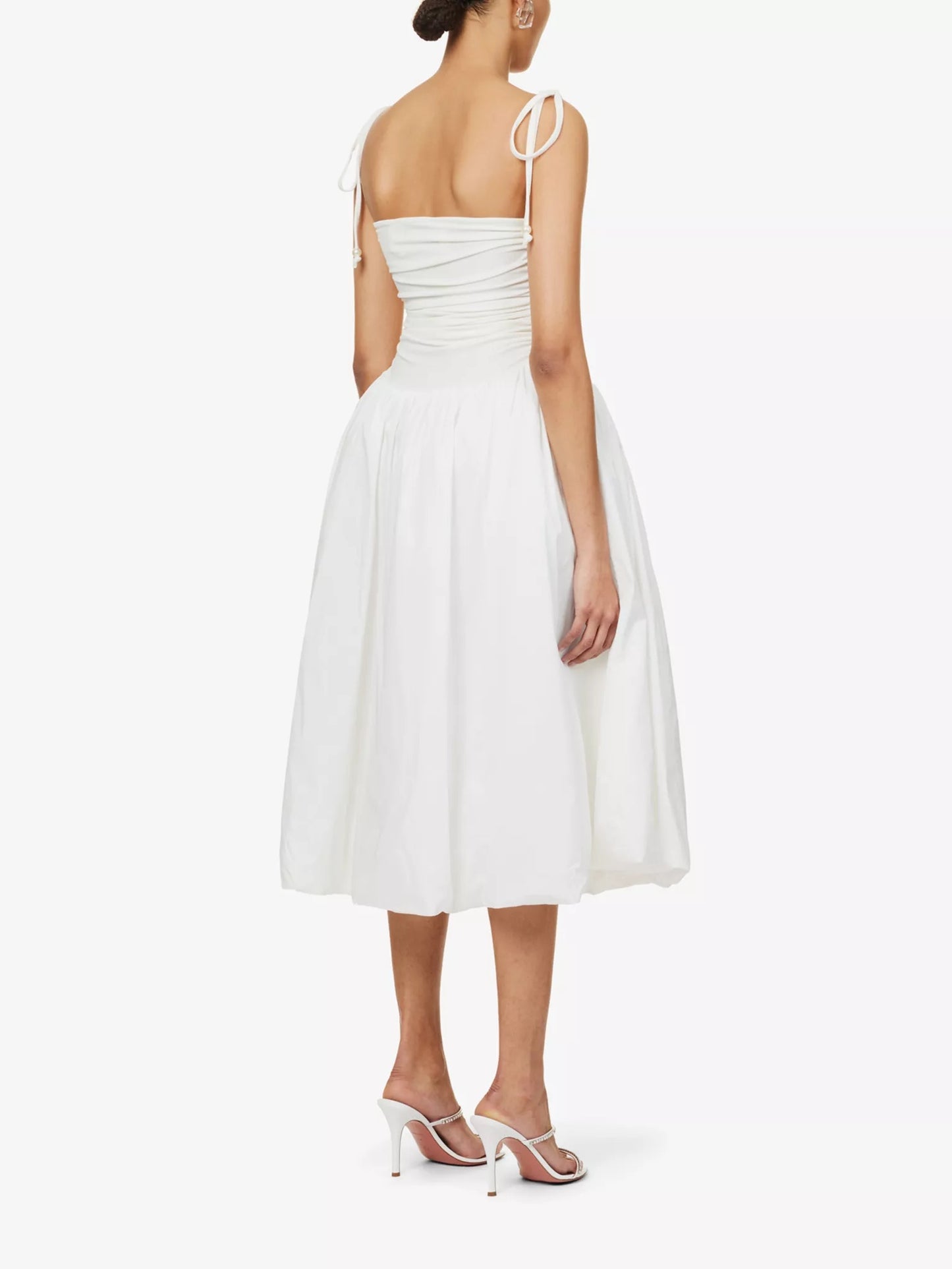 Amy Lynn - Puffball Ruched Stretch-Cotton Midi Dress White