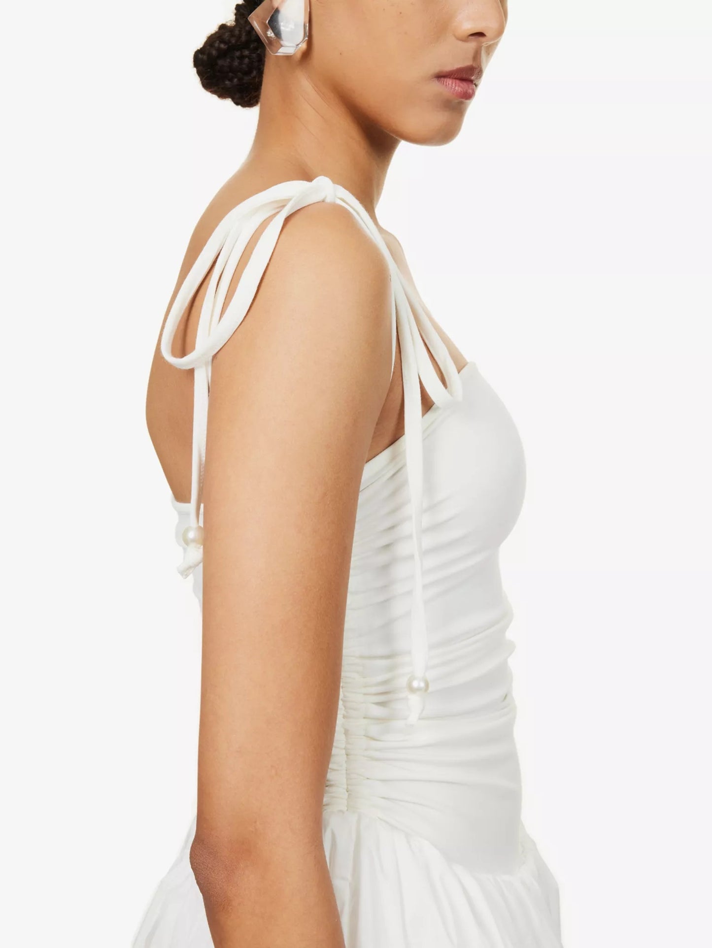 Amy Lynn - Puffball Ruched Stretch-Cotton Midi Dress White