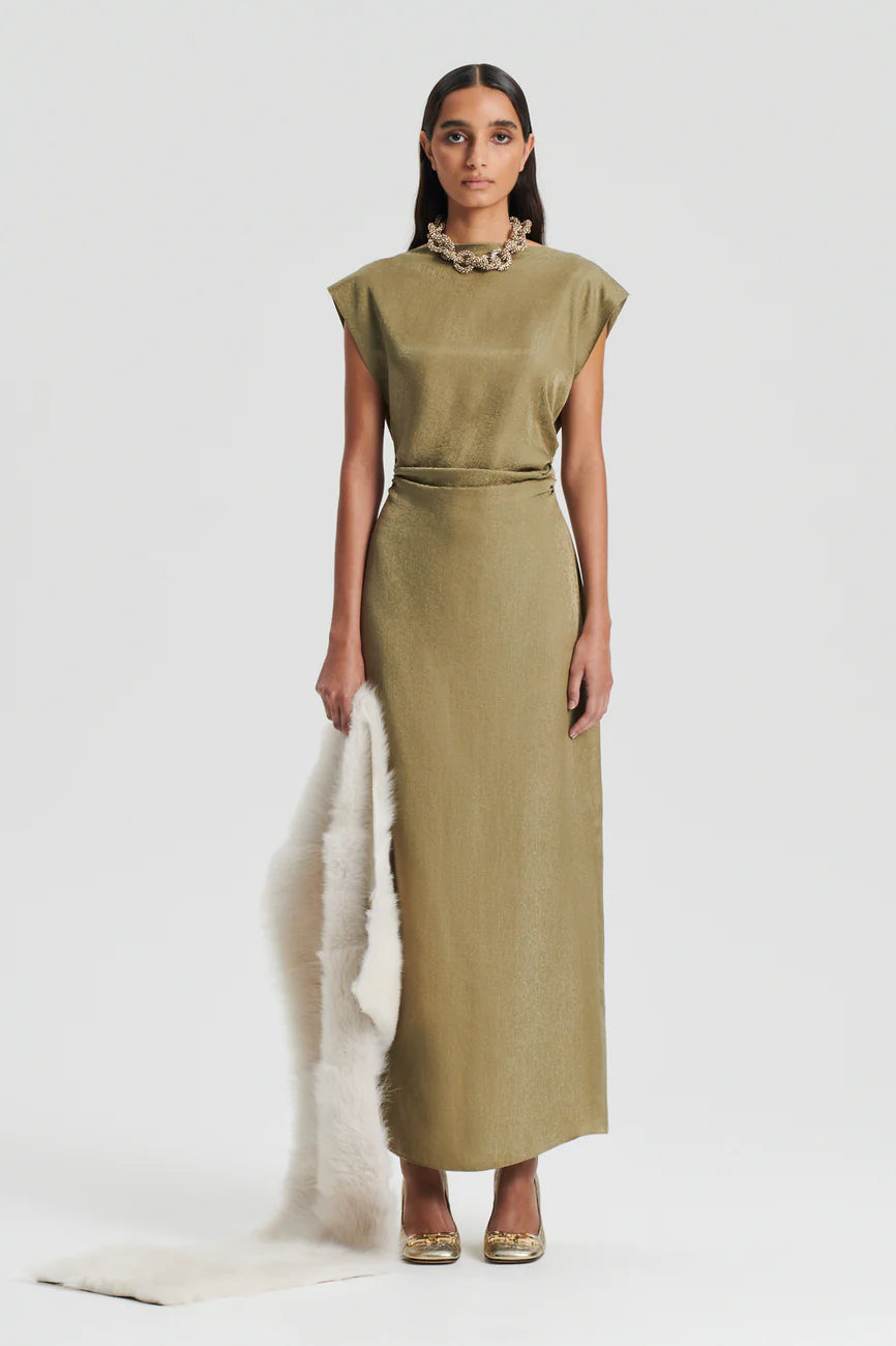 Silk Jacquard Dress - Olive