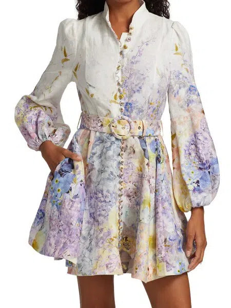 Rhythmic Buttoned Mini Dress Print