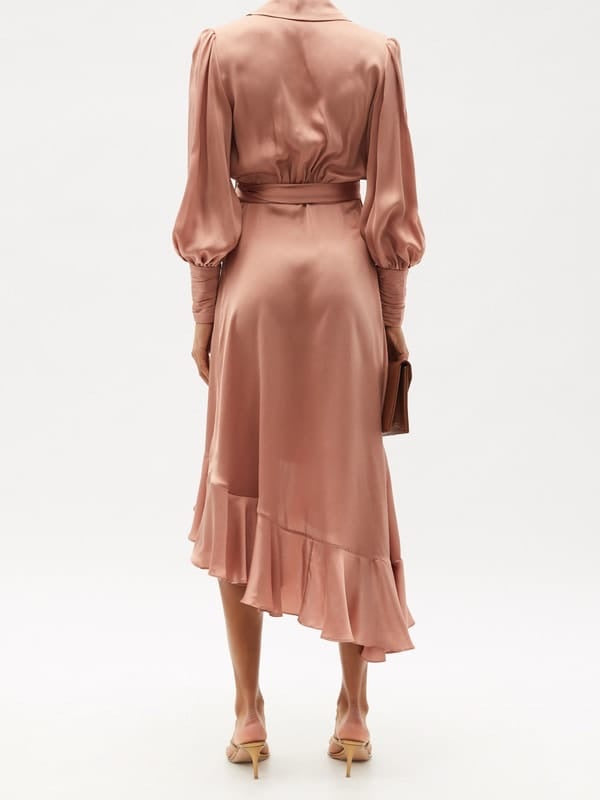 Silk Wrap Midi Dress - Lipstick