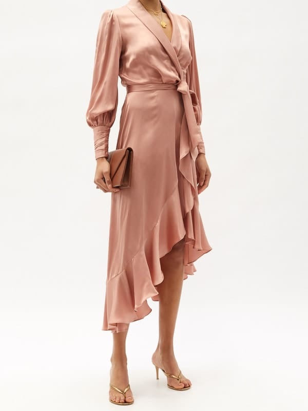 Silk Wrap Midi Dress - Lipstick