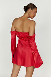 Giselle Off the Shoulder Satin Mini Dress - Red