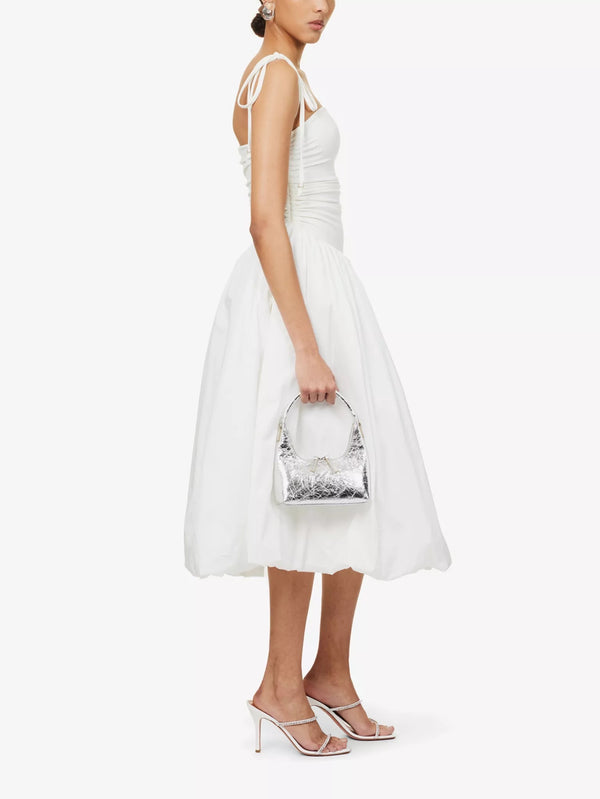 PuffballRuched Stretch-Cotton Mini Dress - White