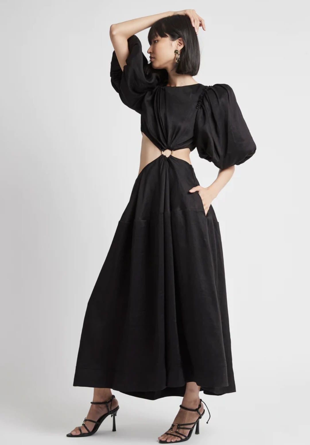 Vanades Cut Out Ring Midi Dress - Black