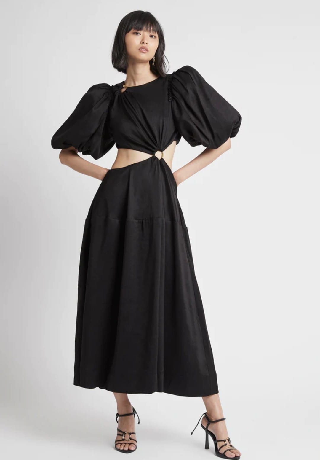 Vanades Cut Out Ring Midi Dress - Black